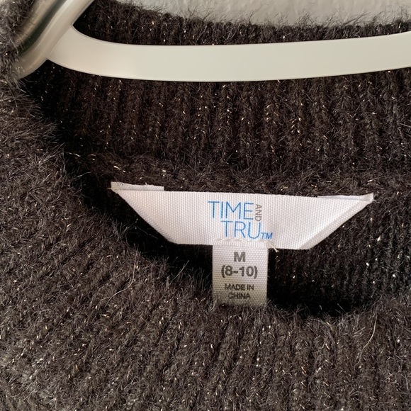 Time & Tru NWT Womens Puff Sleeve Crew Neck Sweater Black Gold Medium Mob Wife - Picture 5 of 15